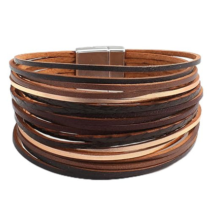 Fesciory Leather Wrap Bracelets for Women, Boho Western Layered Jewelry | Layered leather cuff bracelets, Easy on and off, Boho western style, Daily wear, Gift for women - color: Black 8