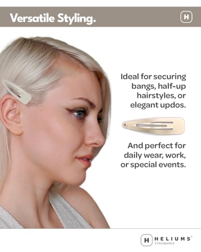 Heliums Large Snap Hair Clips - Dark Blonde - 2.7 Inch Metal Hair Barrettes for Women, Metallic Snap Clips - 8 Count - color: Dark Blonde