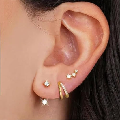 Dainty Gold Huggie Hoop Earrings for Women - 18K Gold Plated Cubic Zirconia Lightweight Mini Double Hoops Earrings for Everyday Wear - style: Double Hoop Gold