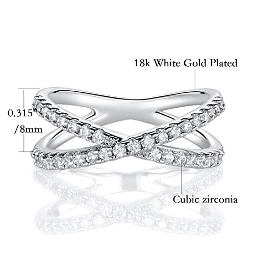 MDFUN 18K Gold Plated X Ring for Women Criss Cross Ring with Cubic Zirconia Stones Stackable Statement Ring Crossover Jewelry