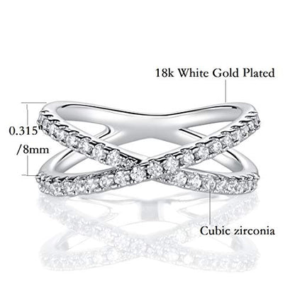 MDFUN 18K Gold Plated X Ring for Women Criss Cross Ring with Cubic Zirconia Stones Stackable Statement Ring Crossover Jewelry