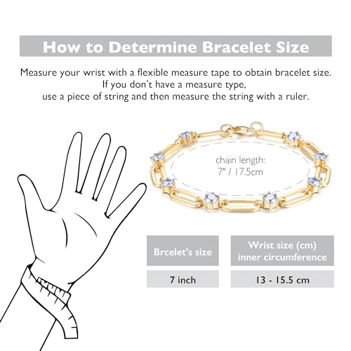 Paperclip Bracelet for Women Couple Bracelets with CZ Chain Strand Jewelry Gift for Girls - color: Style 1-Sapphire-Golden