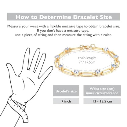Paperclip Bracelet for Women Couple Bracelets with CZ Chain Strand Jewelry Gift for Girls - color: Style 1-Sapphire-Golden