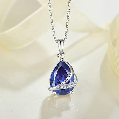 Birthstone Pendant Necklace 925 Sterling Silver Teardrop Jewelry for Women - color: Violet Blue