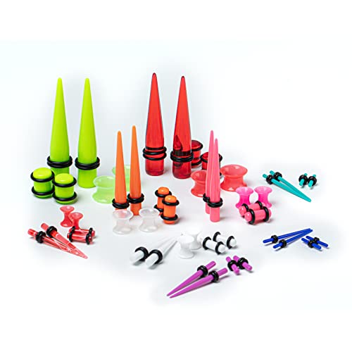 50 Pcs Ear Gauges Stretching Kit 14G-00G | Acrylic Tapers and Plugs Silicone Tunnels, Gauge Expanders Stretching Kit, Piercing Earring Jewelry for Men and Women - color: Multicolor