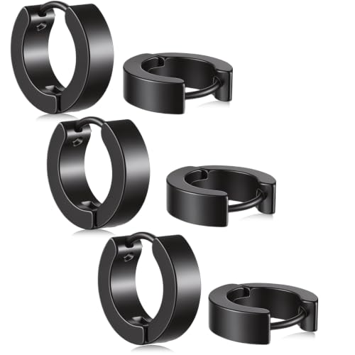 Stainless Steel Hoop Earrings for Men 3 Pairs | Small Huggie Earrings Minimalist Piercing Huggie Earrings Lightweight Cartilage Sleeper Jewelry
