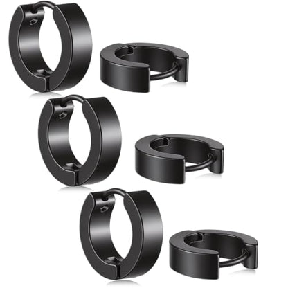 Stainless Steel Hoop Earrings for Men 3 Pairs | Small Huggie Earrings Minimalist Piercing Huggie Earrings Lightweight Cartilage Sleeper Jewelry