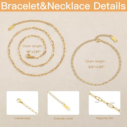Swyabi 20 PCS Paperclip Necklace Bracelet Chains Bulk for Jewelry Making | 18K Stainless Steel, Gold Plated, Silver, with Extender, No Fade, No Rust, Adjustable, for Men Women DIY - color: 2.5x6.5mm Gold Silver