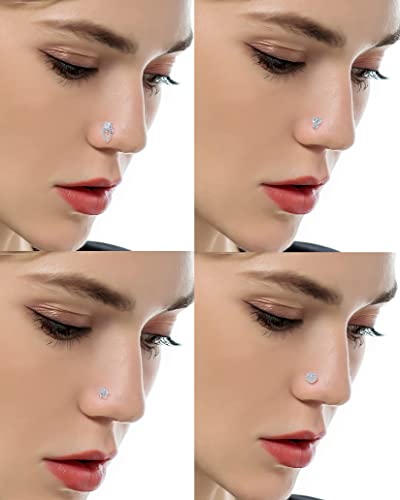 Tornito 16Pcs Nose Stud Rings L Screw Shaped Nose Ring Flower Snake Butterfly Heart Eye CZ Dangle Nose Rings Stud Body Piercing Jewelry for Women Men 20G Silver Pink Tone - color: B:Silver Tone