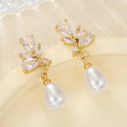 Pearl Earrings for Women Gold Pearl Drop Dangle Earrings Wedding Bridal Bridesmaid Jewelry Gifts for Women - color: Drop pearl-4