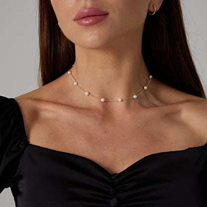 Dainty Pearl Pendant Necklaces for Women 14K Gold Plated Handmade Layered Pearl Chain Necklace Delicate Layered Pearl Necklace Everyday Jewelry Gift - color: Pearl Choker-Gold