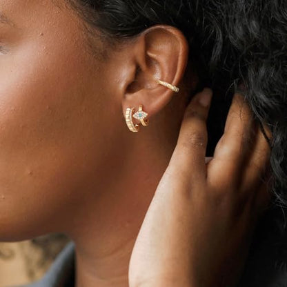 Women Gold Earrings Huggie Hoop Cubic Zirconia 14K Gold Plated Small Simple Hypoallergenic Everyday Jewelry - style: Heart