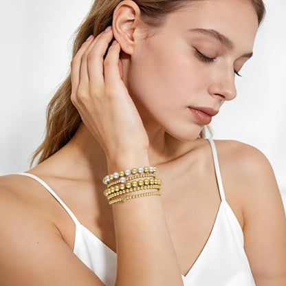 Gold Bracelets for Women 14K Gold Charm Bracelet Non Tarnish Gold Jewelry for Women Valentines Day Beaded Bracelets Stackable Bracelets