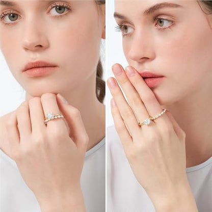 Moissanite Wedding Ring Bridal Set for Women, 3.3CTTW(2CT Center) Round Cut 9K Gold Plated D Color VVS1 Clarity, 925 Sterling Silver Wedding Band Engagement Rings for Her