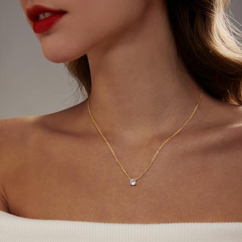 Luxval Diamond Pendant Gold Necklace for Women，Dainty 18k Gold Plated Choker Necklaces Simple Gold Jewelry Gifts for Women - color: Gold-Round CZ