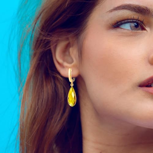 Geometric 14K Gold Crystal Stone Quartz Gemstone Leverback U Hoop Drop Dangle Earrings Jewelry for Women - color: C01