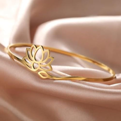 Stainless Steel Mandala Lotus Open Bracelet Women's Fashion Cuff Bracelet Casual Sports Yoga Jewelry - color: golden