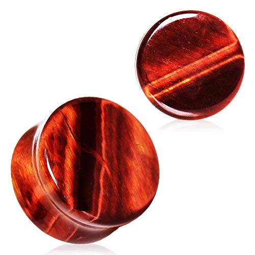 Pair of Natural Red Tiger Eye Stone Saddle Plug Double Flare Ear Lobe Plugs E549 - style: 00 Gauge(10mm)