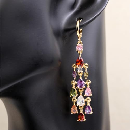 18K Gold Plated Flower Dangle Earrings for Women, Hypoallergenic Cubic Zirconia Earrings, Elegant CZ Drop Earrings, Statement Jewelry Gifts Party Fashion - style: Chandelier-Gold-Mix