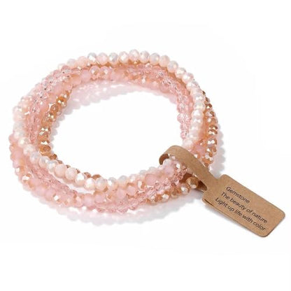 Boho Crystal Glass Beaded Stretch Bracelet Set, Stackable Multilayer with Faux Pearl, Handmade Friendship Jewelry for Women - color: Pink