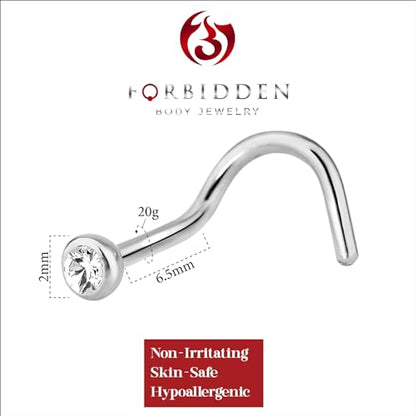 Forbidden Body Jewelry 20g Surgical Steel Press Fit CZ Crystal Nose Screw - style: Clear CZ