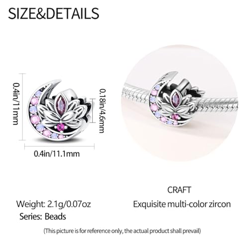 925 Sterling Silver Charms for Bracelets and Necklaces Beads Charms Jewelry Gift for Women - color: Moon Lotus Charm