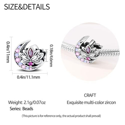 925 Sterling Silver Charms for Bracelets and Necklaces Beads Charms Jewelry Gift for Women - color: Moon Lotus Charm