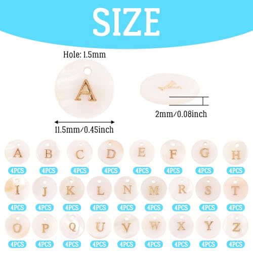 Craftdady 104pcs Flat Round Shell Letter Alphabet Pendants Freshwater Shell with A-Z Initial Capital Letter Circle Charms 11.5mm for DIY Name Bracelets Necklaces Earrings Making - color: Golden Letter