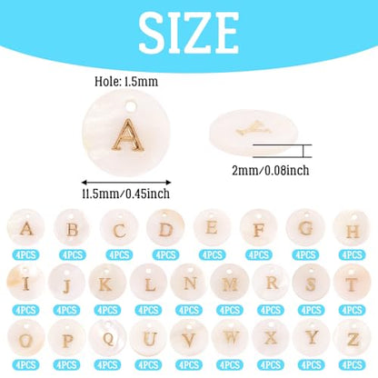 Craftdady 104pcs Flat Round Shell Letter Alphabet Pendants Freshwater Shell with A-Z Initial Capital Letter Circle Charms 11.5mm for DIY Name Bracelets Necklaces Earrings Making - color: Golden Letter