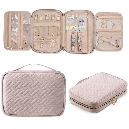 SFYBYHEART Travel Jewelry Organizer Case, Jewelry Travel Bags for Women, Large Capacity Travel Jewelry Case for Tangle-Free Earrings, Necklaces, Rings Storage, Travel Accessories, Pink.… - color: Pink, size: Ⅰ - Large