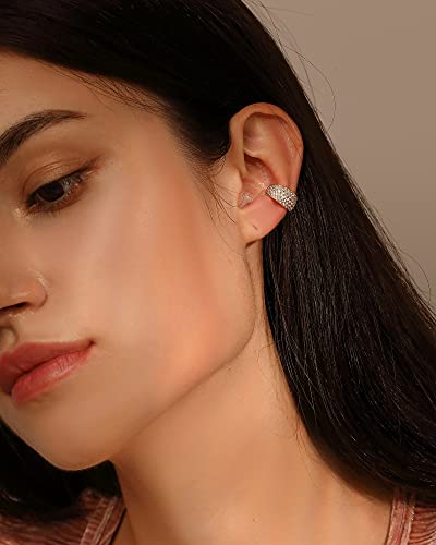 Thick Diamond Ear Cuff | Wide Gold Cuff No Piercing | Chunky Bold Cartilage Cuff Ear Wrap | CZ Hoop Earrings - style: 1 Pair 2 Cuffs