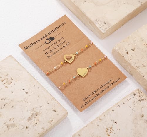DS Mother Daughter Matching Bracelets,Adjustable Stainless Steel Gift Set | mother’s Day & Birthday Gift Box,Heart Charm,Mommy & Me Style,18K Gold Plated,Hypoallergenic,Daily Wear,Fits Women Teen Girls - color: Gold-1