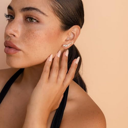 Robaice Cartilage Climber Earrings for Women，14K Gold Plated Helix Stud | Trendy Cluster Earrings, CZ Stud Earring, Tragus Conch Daith Piercing, Ear Crawer,Hypoallergenic Jewelry Gift for Women - color: B-Cluster CZ
