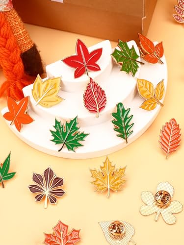 JUNEBRUSHS 28PCS Fall Leave Enamel Pins Cute Maple Leave Brooch Pins for Fall Thanksgiving Theme Birthday Party Classroom Favor Supplies Exchange Gift Clothes Hat Accessories - style: Fall Leave Style