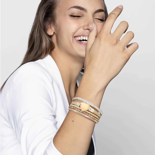 Suyi Multilayer Leather Wrap Bracelet Heart-Shape Wide Bracelets for Women - color: Khaki 2