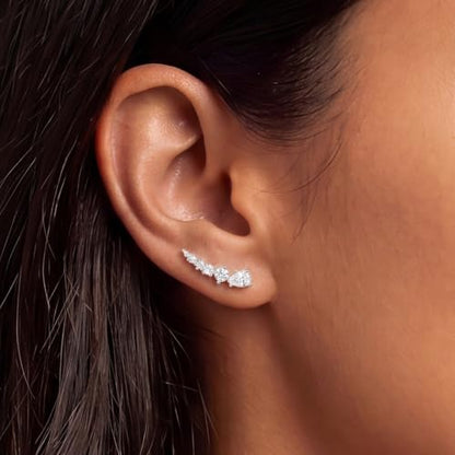 Ear Climber Earrings for Women, 14K Gold Plated/Silver Plated | Crawler Earrings Pierced with Cubic Zirconia, Hypoallergenic Cluster Stud Tragus Conch Daith Cartilage Jewelry Gift for Daily - color: Silver-4