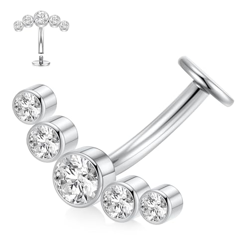 G23 Titanium Belly Jewelry 14G Flat Bottom Floating Belly Button Rings Curved Belly Barbell Navel Ring Belly Piercing 8/10/12/14mm Navel Rings Belly Piercings Jewelry for Women - color: Style5:Silver,5 Round CZ