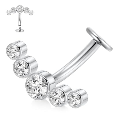G23 Titanium Belly Jewelry 14G Flat Bottom Floating Belly Button Rings Curved Belly Barbell Navel Ring Belly Piercing 8/10/12/14mm Navel Rings Belly Piercings Jewelry for Women - color: Style5:Silver,5 Round CZ