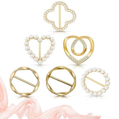 Scarf Rings Shirt Clips, T-Shirt Tie Clips for Women, Cute Scarf Ring and Slides for Scarves, Clothing Accessories - color: 6Pcs Gold
