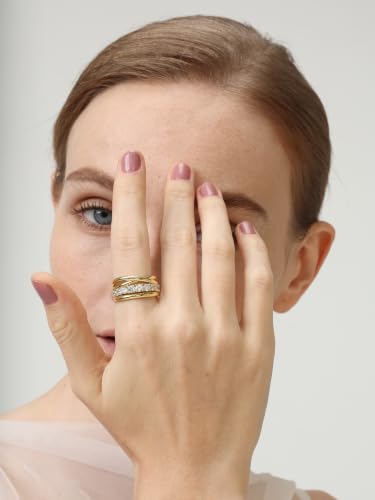 14k Gold Filled Rings For Women, Trendy Dainty X Ring | Gold Stacking Rings Non Tarnish,Chunky Statement Rings for Women - size: 9
