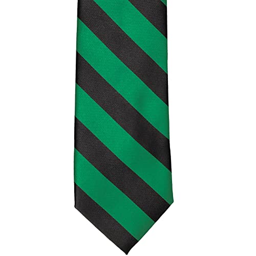 tiemart Men's Striped Tie Standard Length - color: Kelly Green and Black