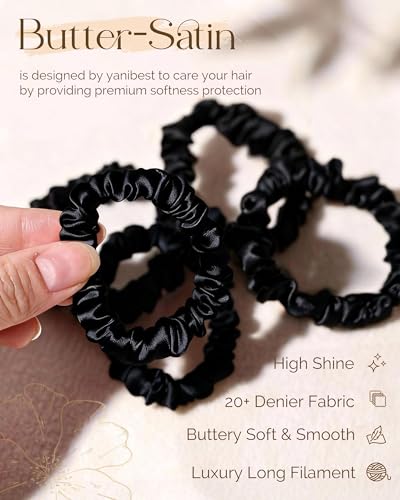 Yanibest 8 Pcs Satin Hair Ties - Thin Hair Scrunchies for Women & Girls | Silk Feeling Soft Hair Ties No Damage Frizz Free, Ponytail Holders Gentle on Hair for Fine to Medium Hair - color: Black