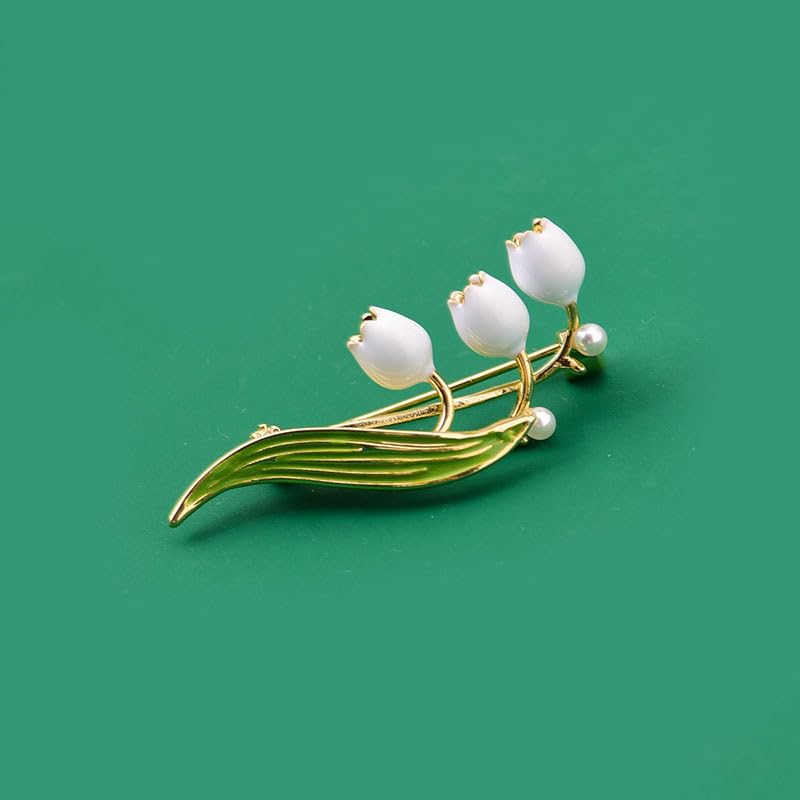 Flower Brooch for Women Rhinestone Pearl Zirconia Flower Lapel Pin Birthday Holiday Gift for Mother Wife Girlfriend - color: 08 Lily of the Valley-1