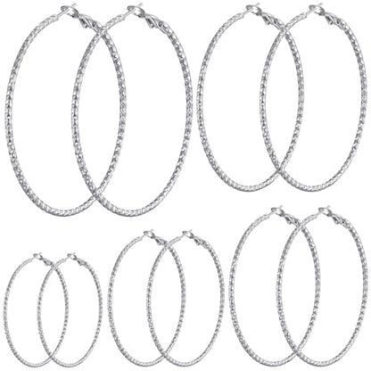 4/10 Pairs Stainless Steel Gold Silver Plated Hoop Earrings Hypoallergenic Dainty Big Small Hoops Earrings Set for Women - color: 5 Pairs Silver Plated Filigree Hoop Earrings Set