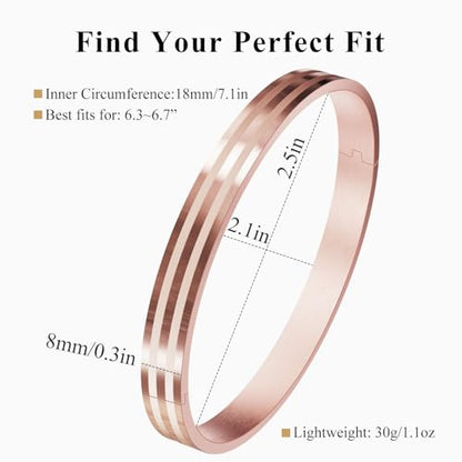 18K Gold Plated Bracelet Love Bangles for Women, 6.7in / 7.1in | Stainless steel, Waterproof & Non tarnish. Elegant & Shining. Verstaile for daily wear, perfect for stacking. Ideal Gift. - color: Rose Gold-7.1in