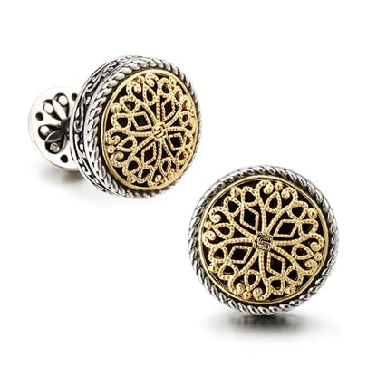 Cuff Links Mens, Cufflinks for Men, Men's Cuff Links for Wedding, Business, Father's Day, Gift for Men, 18K Gold Plated with Luxury Wooden Gift Box - style: Silver & Gold Cufflink