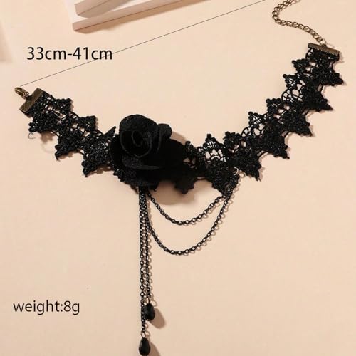 Gothic Black Choker Necklace for Women Layered Velvet Collar Jewelry for Halloween - color: A2