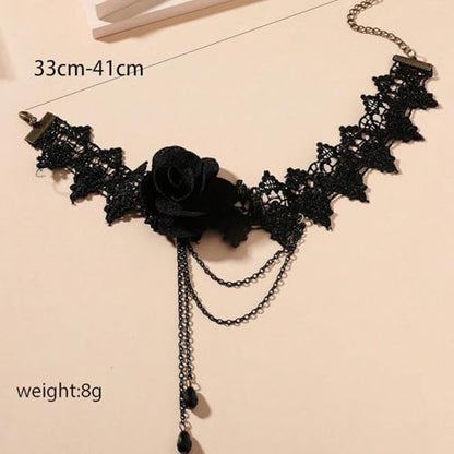 Gothic Black Choker Necklace for Women Layered Velvet Collar Jewelry for Halloween - color: A2