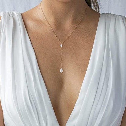 Pearl Necklaces for Women,14K Real Gold Plated Dainty Cute Pearl Necklace for Women Handmade Pearl Chain Necklace Everyday Jewelry Gift - color: Y Style-Two Pearl-Gold