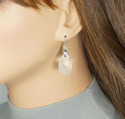 Sparkling Austrian Clear Crystal 22mm Teardrop Pear Dangle Earrings, Pierced or Clip On, Hypoallergenic Gold or Silver, Gift for Her - style: platinum wires